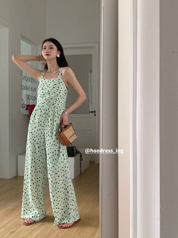 [Fire HOODRESS] Urban high-grade pleated pleated slim wide-leg jumpsuit 22257# JHY
