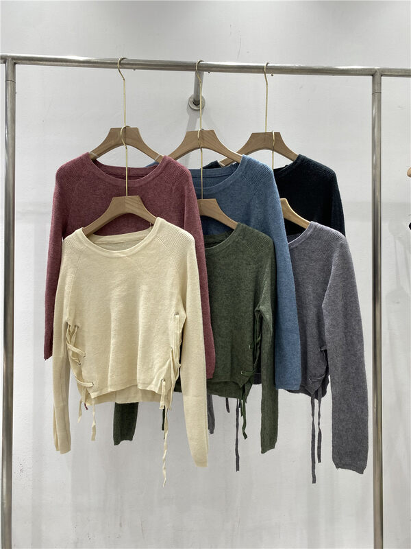 【LMK】Korean style lace-up crewneck sweater 326# HJY