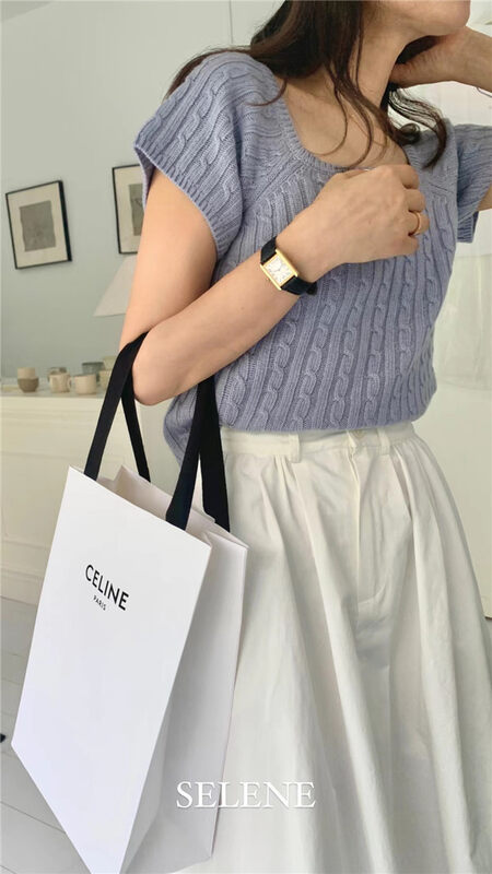 Early autumn new style!【SELNE】Square collar color card short-sleeved sweater 6005# XYJ