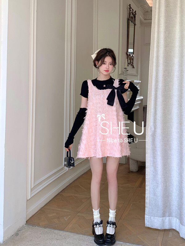 [SHE U] Design is slim and pleated knitted sweater with sleeves 51155