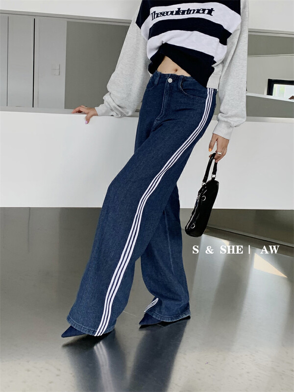 New in early autumn!  【S&SHE】Casual Simple High Waist Slim Contrast Color Loose Jeans MODEIKA4259T# HYY