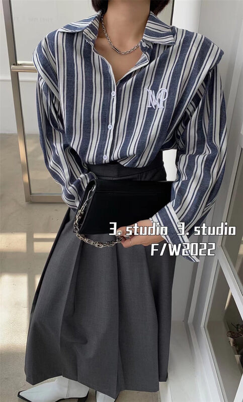 New in autumn! [3.STUDIO] Casual loose striped all-match shirt 22213# PCZ