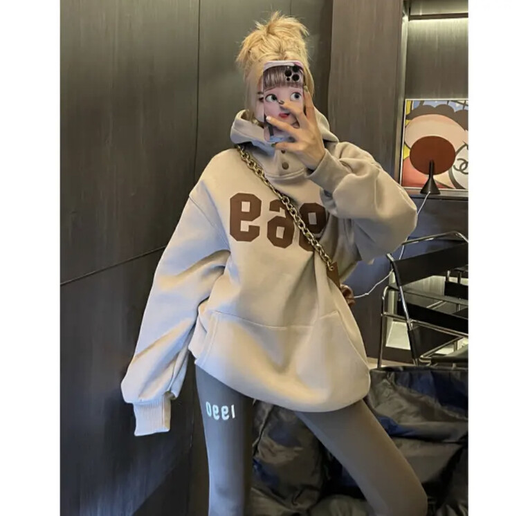 New in autumn! [Miss Xixi] American Hong Kong style hooded long-sleeved casual sweater 1807# L