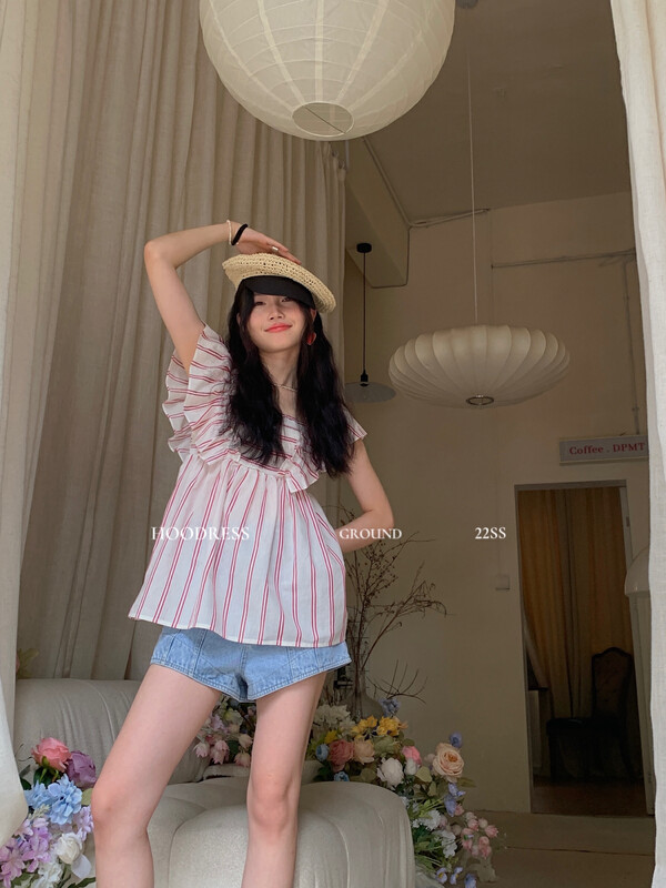 【Fire HOODRESS】Fashion stripe age-reducing elastic all-match small shirt 22331# JHY