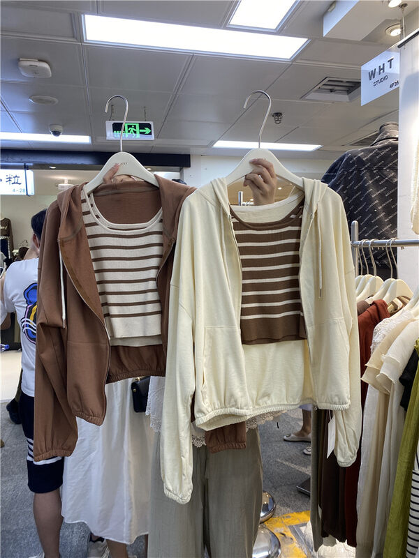 New in early autumn!【O.LUCKY】Simple and versatile striped knitted vest/sling 6003# HBX