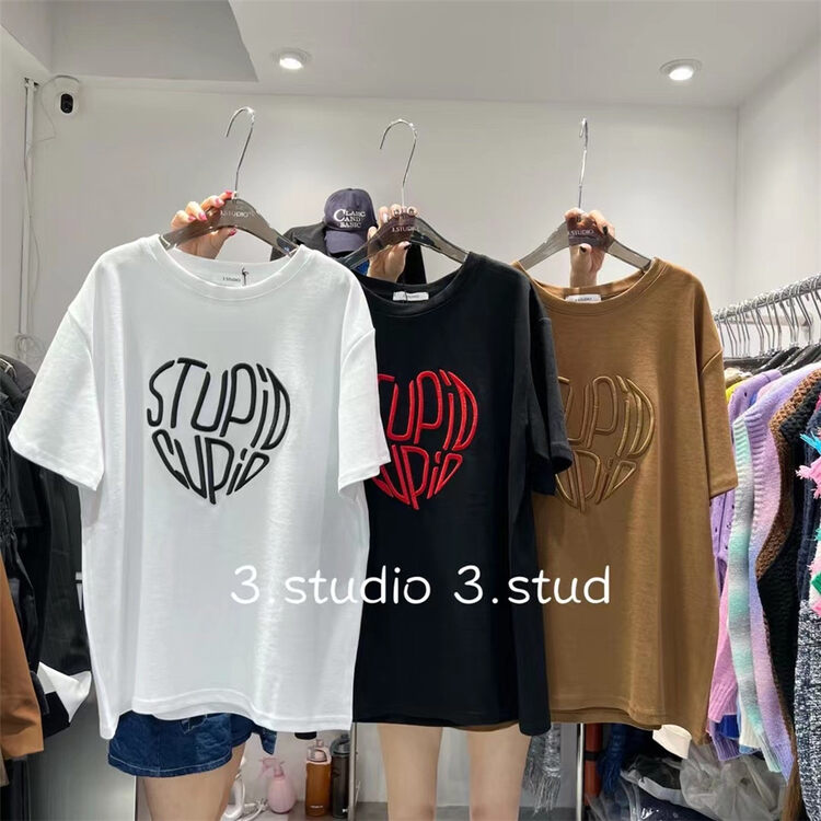 New in autumn!【3.STUDIO】Love letter all-match casual short-sleeved T-shirt 22389# PCZ