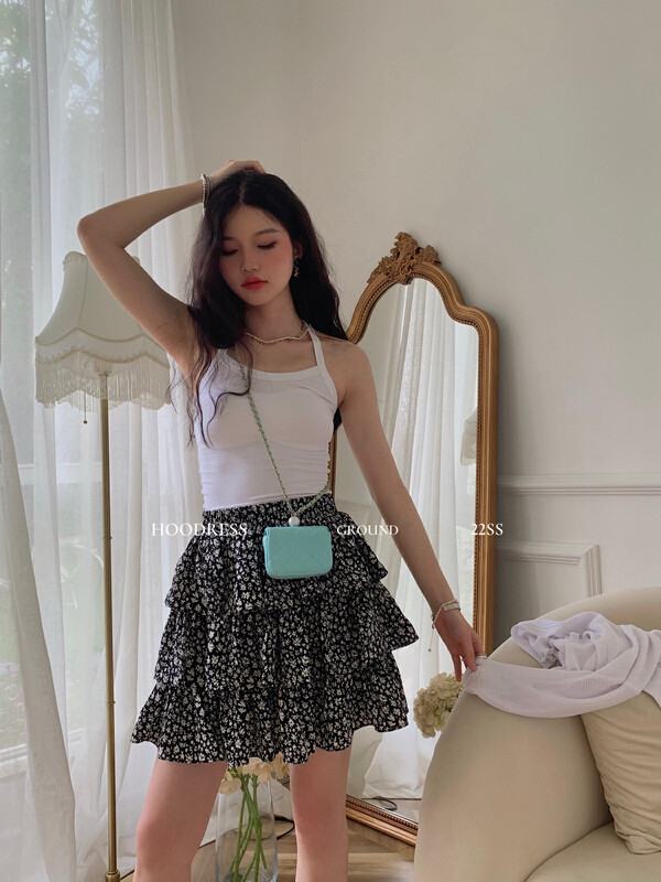 [Fire HOODRESS] Korean version of fresh floral layered chiffon culottes 22286# JHY