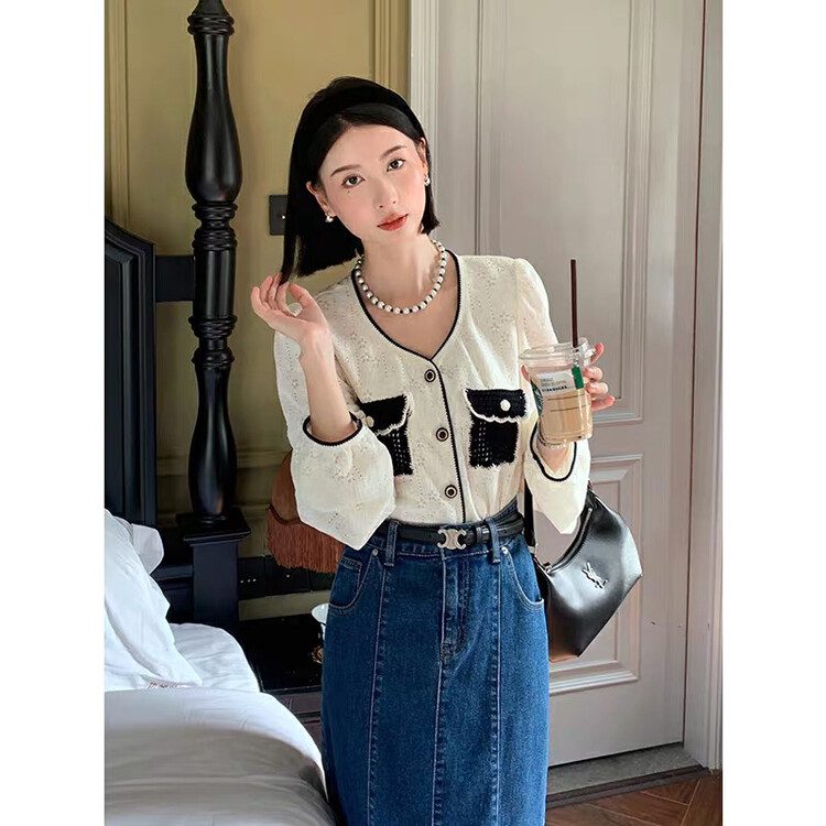 New in early autumn! [Miss Xixi] New Korean version of the slim v-neck shirt 8505-1# L