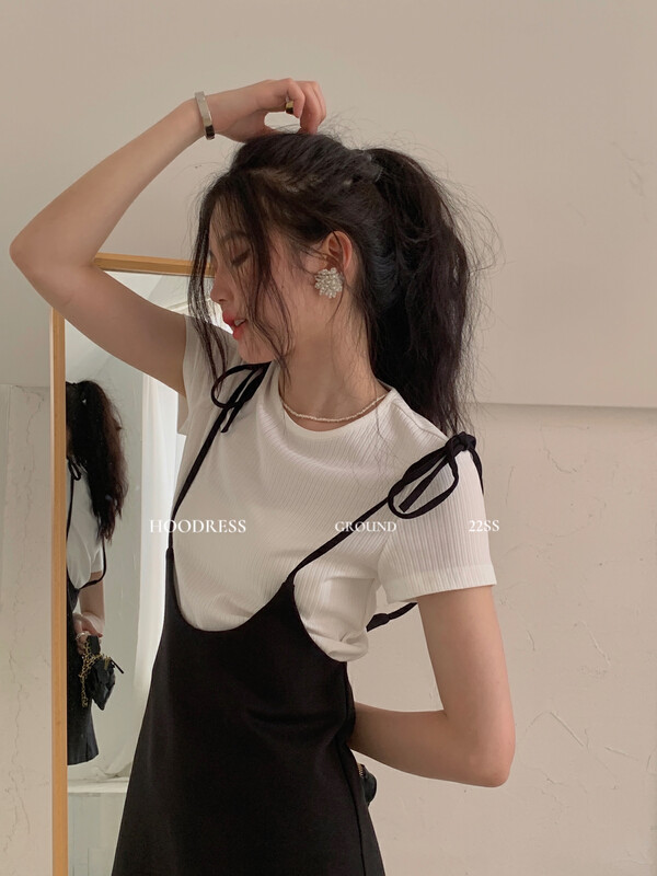 [Fire HOODRESS] All-match thin pit strips show thin short short-sleeved T-shirt 22218# JHY
