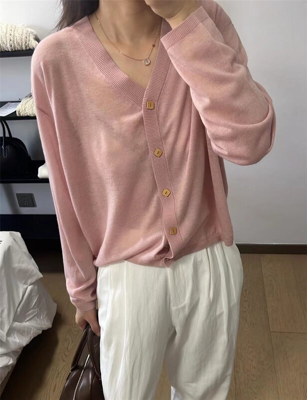 New in autumn!【SELNENE】V-neck single-breasted loose knitted cardigan YS1-5001# XYJ
