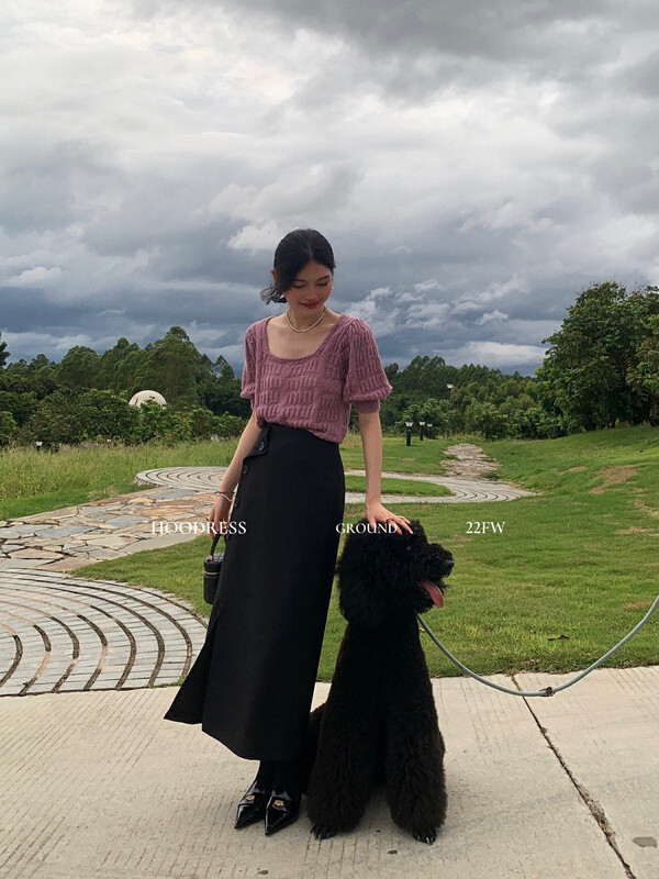 【Fire HOODRESS】Korean ladies breasted mid-length slit skirt 22304# JHY