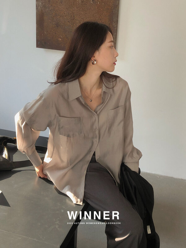 New in early autumn! [WINNER] Korean version of Tencel loose double pocket shirt YS1-8857# LL