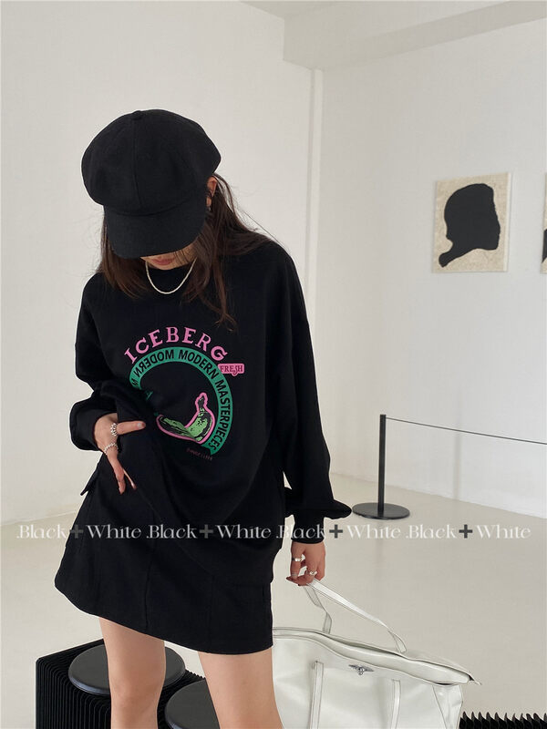 New in autumn!【BLACK+WHITE】letter print loose sweater 08107# XYJ