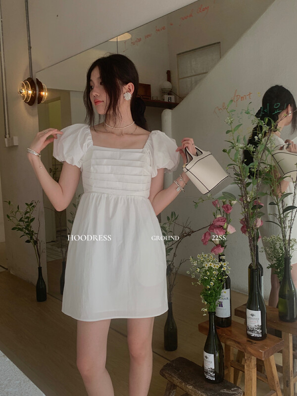 [Fire HOODRESS] Korean version of the texture pleated slim dress 22347# JHY