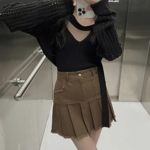 Real shot real price Camisole design short hollow knitted sweater sexy hot girl two-piece suit