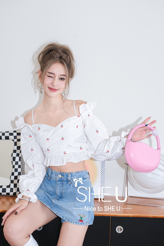 [SHE U] Pure Desire Cherry One-Shoulder Shirt 81060# JHY