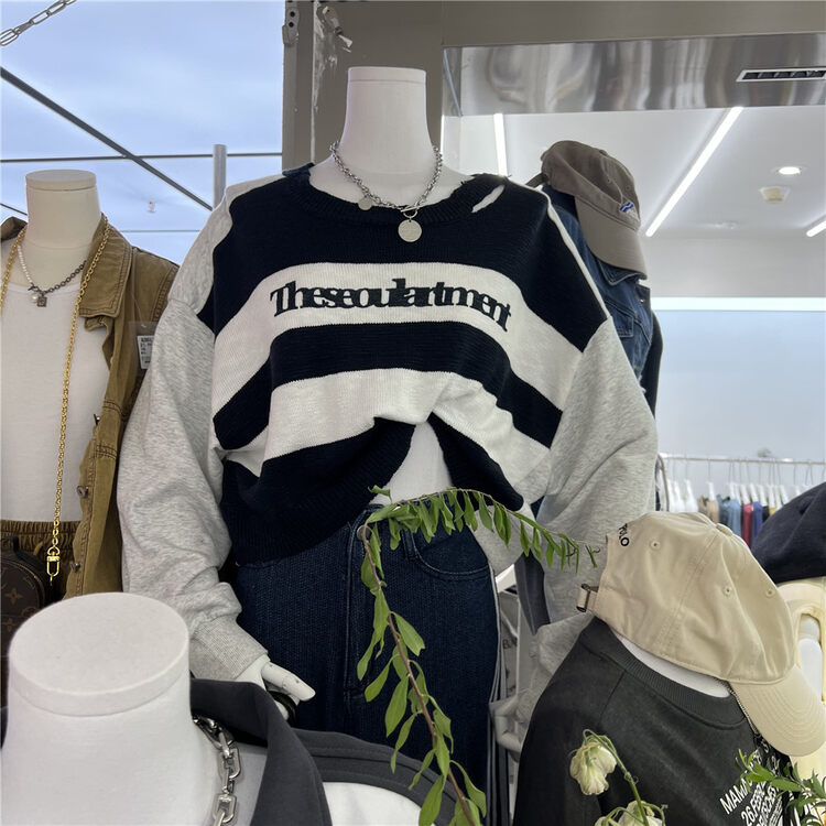 New in early autumn! [S&SHE] round neck all-match alphabet color-blocking sweater MODESC4318A# HYY