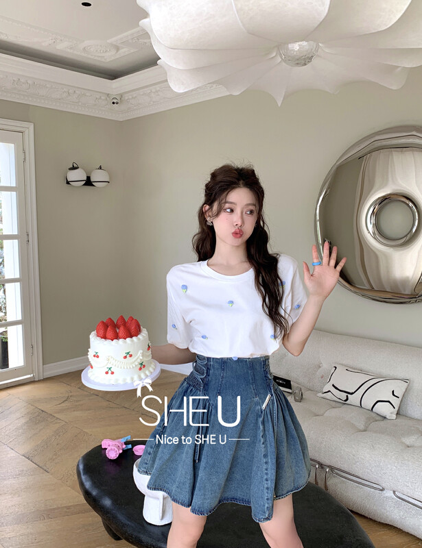 [SHE U] Korean 100-color tulip short-sleeved T-shirt must-have in early autumn 51123