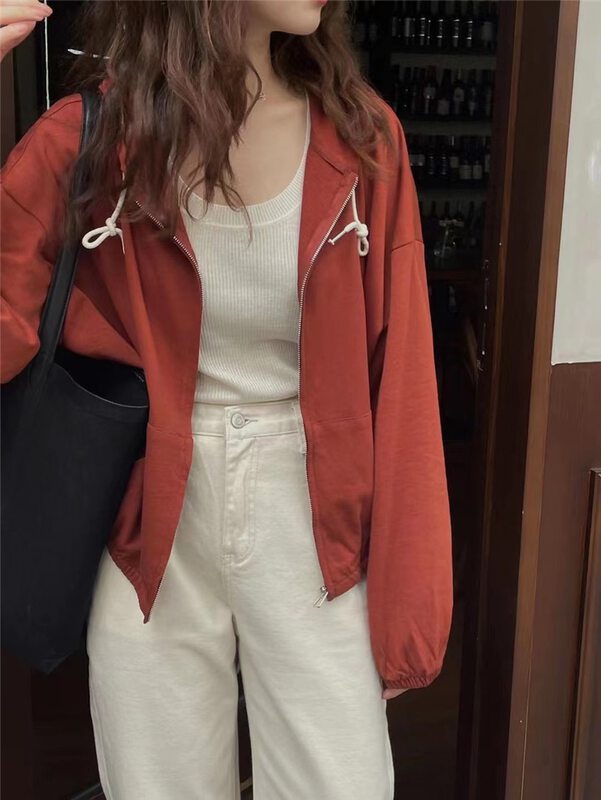 New in early autumn! [O.LUCKY] Hooded Loose Zipper Sweater (Sweater Only) 2059# HBX