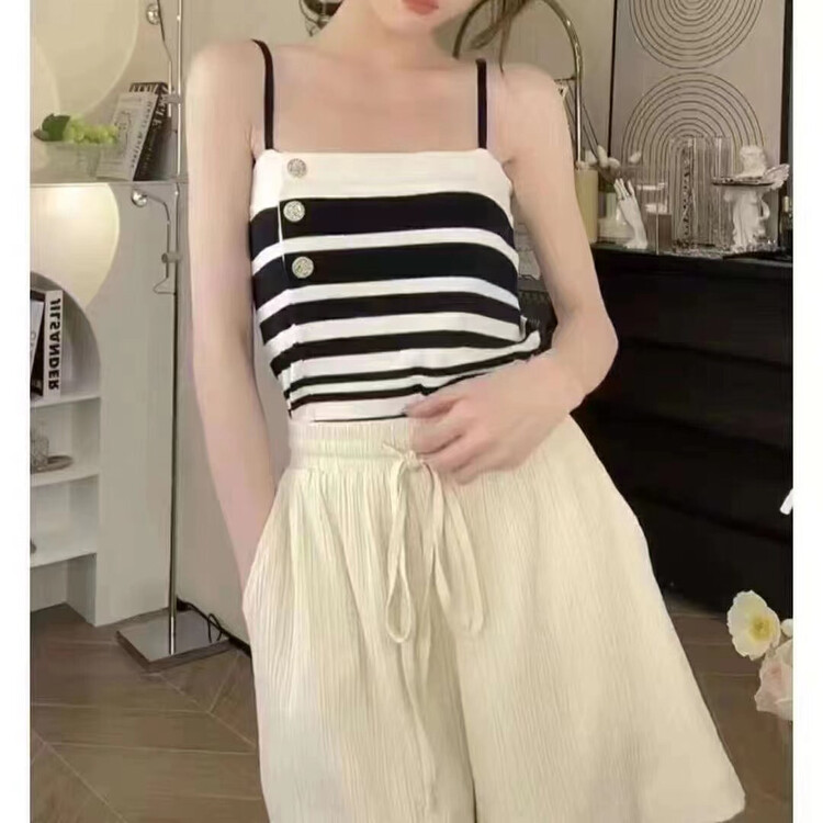 New in early autumn! [Only Love] Retro Simple Light Luxury Embroidery Small Fragrant Striped Vest/Sling C808# ZXL