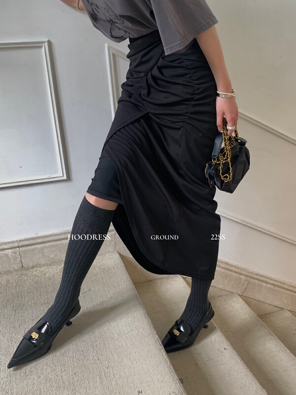 [Fire HOODRESS] Brand design pleated slim and versatile elastic slit skirt 22251# JHY
