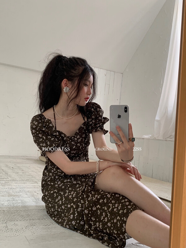 [Fire HOODRESS] temperament two-wear halter neck slit floral dress 22297# JHY
