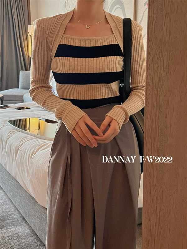 New in autumn! [DANNAY] Striped all-match Korean knitted sweater 7802# WPL
