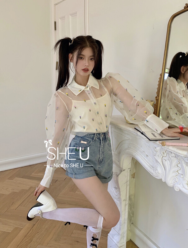[SHE U] niche temperament organza two-piece shirt 51090