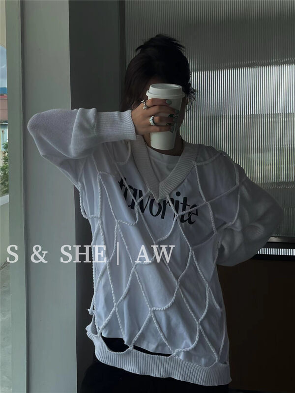 New in early autumn! [S&SHE] round neck loose letter small design knitted sweater MODEST4198A# HYY
