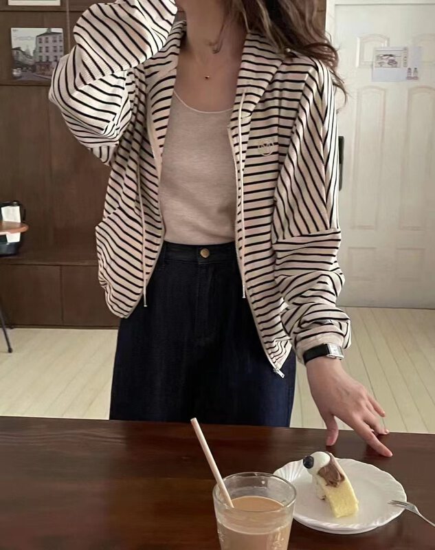 New in early autumn! [O.LUCKY] Hooded Striped Contrast Color Short Jacket 2018# HBX