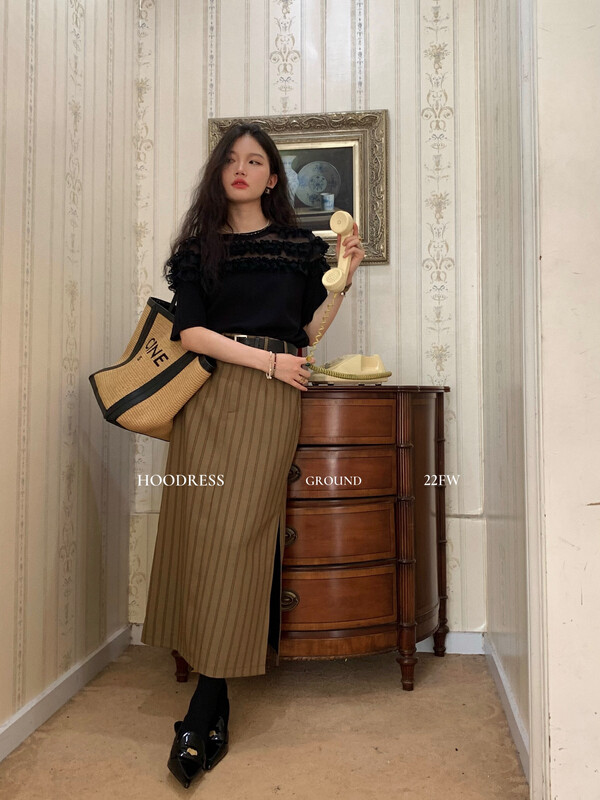New in early autumn! [Fire HOODRESS] Versatile slim side slit skirt (with belt) 22399# JHY