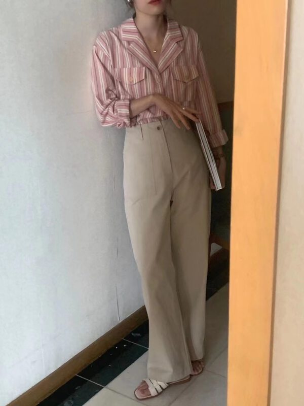 New in early autumn!【SELNE】Striped single-breasted textured shirt 22719302# XYJ