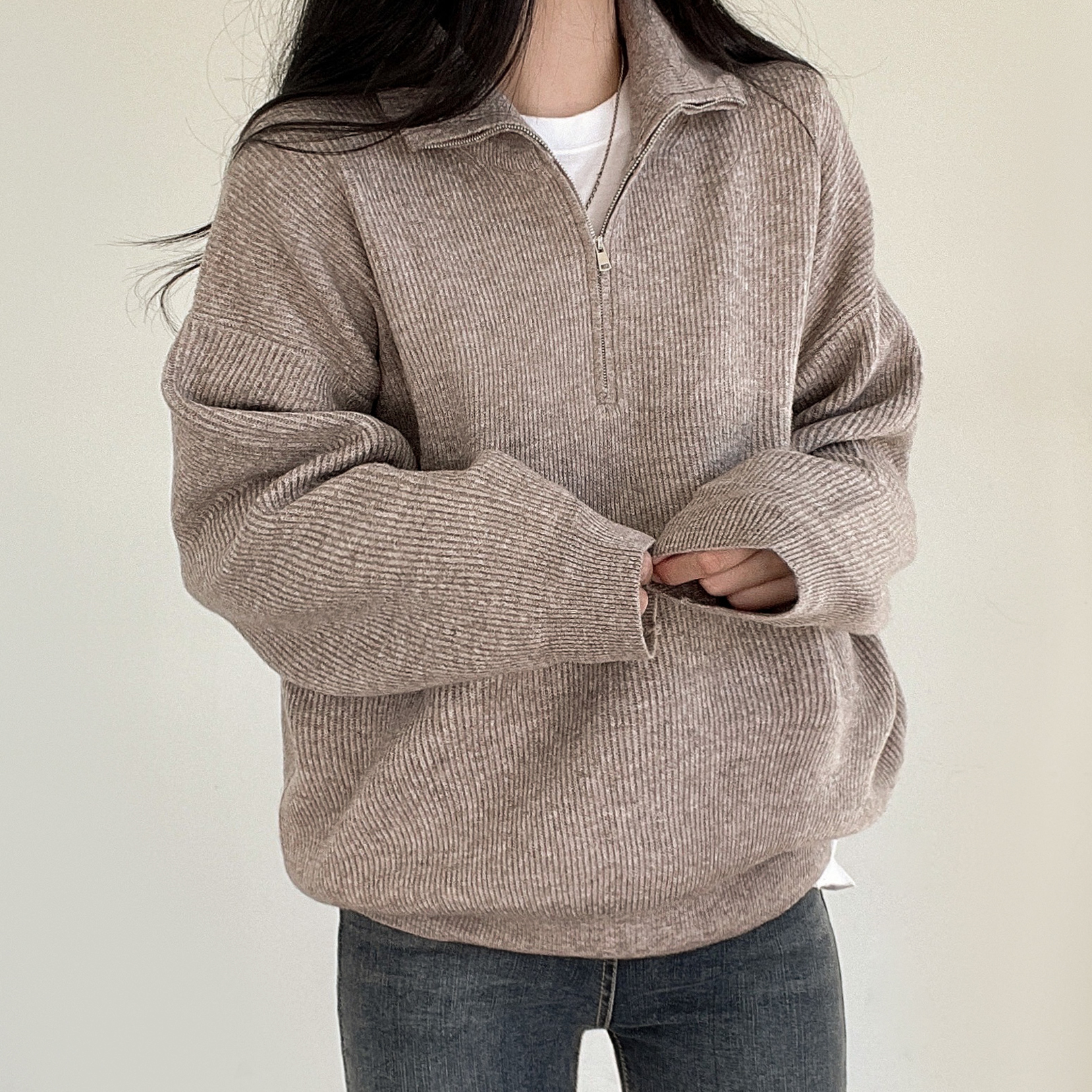 Spot Korea ins early autumn student zipper long-sleeved sweater jacket