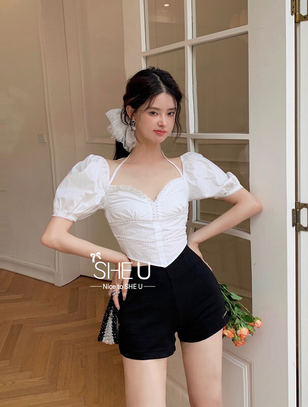 [SHE U] Pure desire v-neck puff sleeve shirt C80683