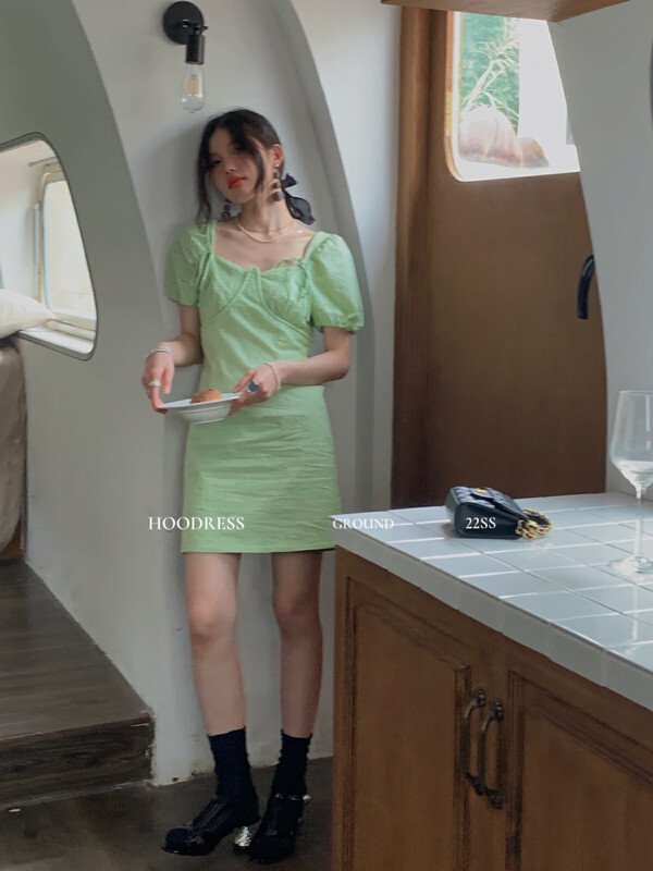 [Fire HOODRESS] Fashionable sweet and spicy embroidered A-swing slim dress 22323# JHY