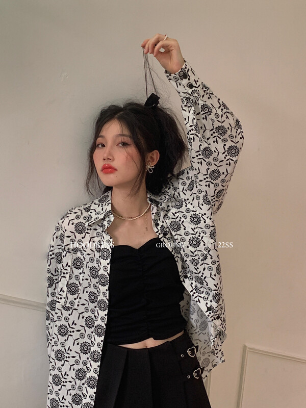 [Fire HOODRESS] Heavy industry printing loose and thin casual shirt J21557# JHY