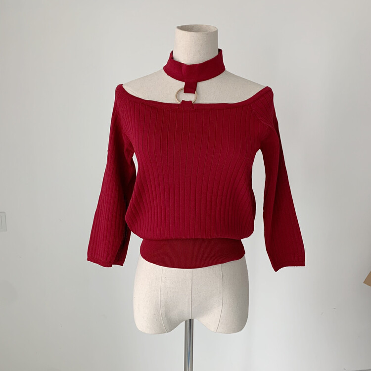 New in early spring! [LMK] Korean version of the personalized hanging neck one-shoulder knitted sweater LMK28# HJY