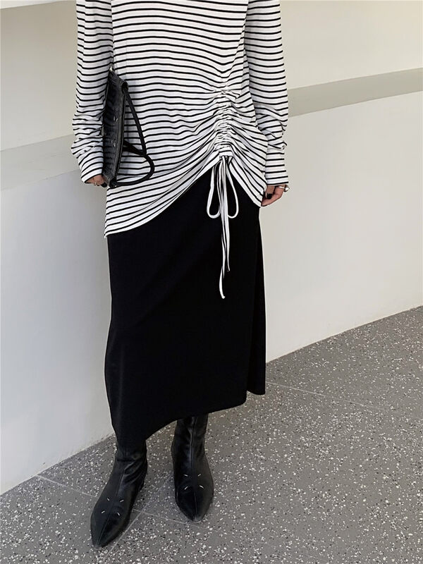 New in autumn!【BLACK+WHITE】High waist all-match temperament skirt 06131# XYJ