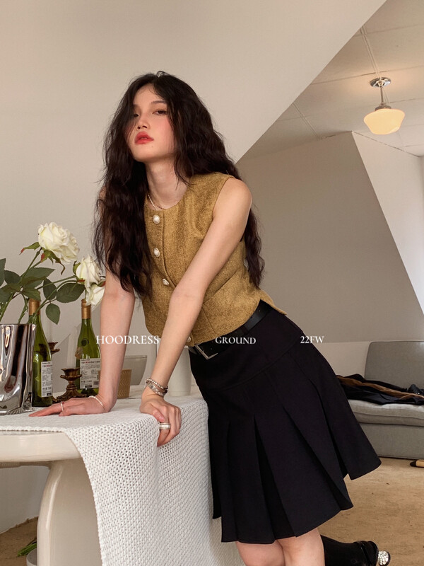New in early autumn! [Fire HOODRESS] Fashionable temperament small fragrance breasted vest 22417# JHY