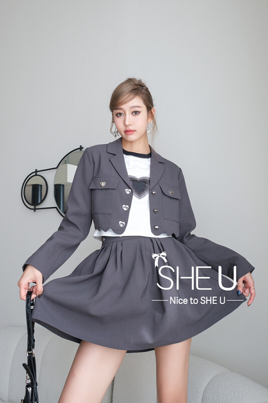 【SHE U】French style love button short suit 89019# JHY