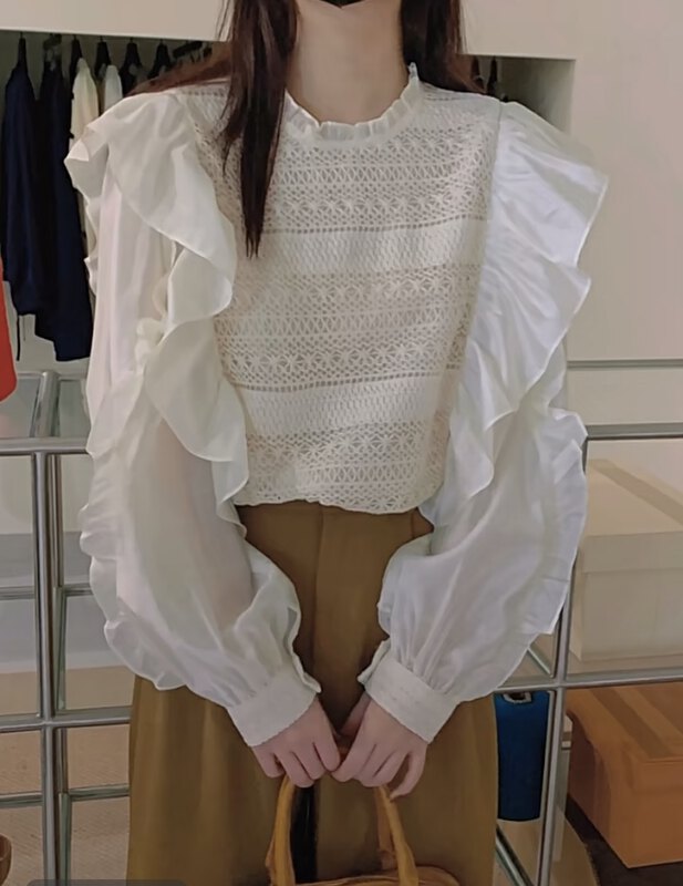 New in autumn!【O.LUCKY】Age reduction all-match ruffled shirt 2107# HBX