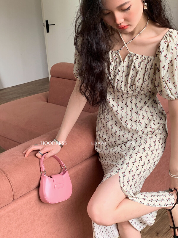 【Fire HOODRESS】 Korean version vertical pattern cross halter dress 22301# JHY