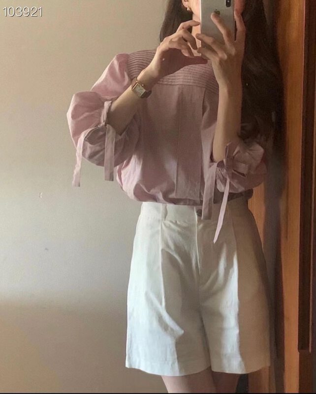 New in autumn!【SELNE】Pleated round neck loose shirt YS1-8102# XYJ