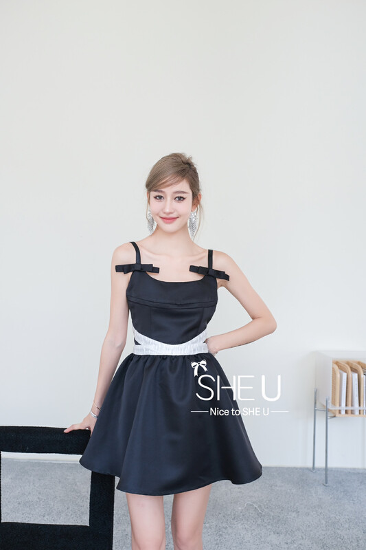 [SHE U] Niche temperament bow suspender dress 89003