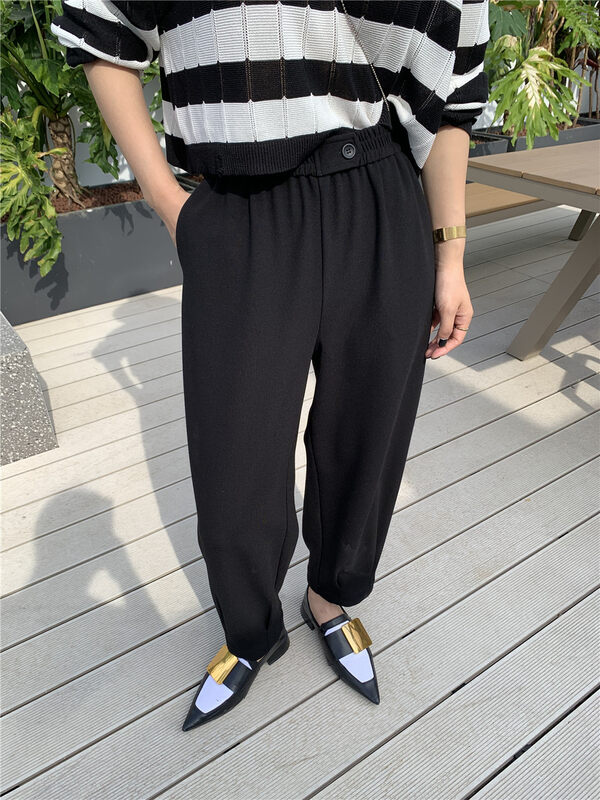 New in autumn!【BLACK+WHITE】High waist loose all-match casual pants 07118# XYJ