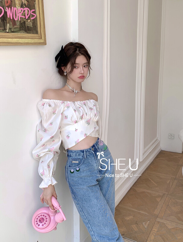 【SHE U】French Floral Back Bow Shirt 51161