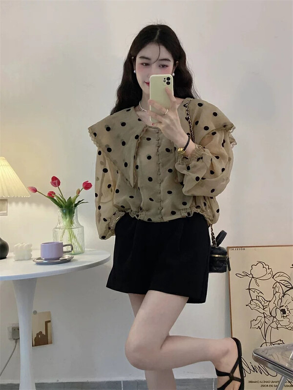 New in early autumn! [Miss Xixi] Polka Doll Collar Sunscreen Shirt 9646# L