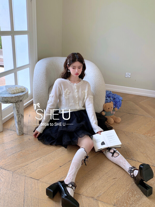【SHE U】French elegant crochet cardigan warm sweater 51027# JHY