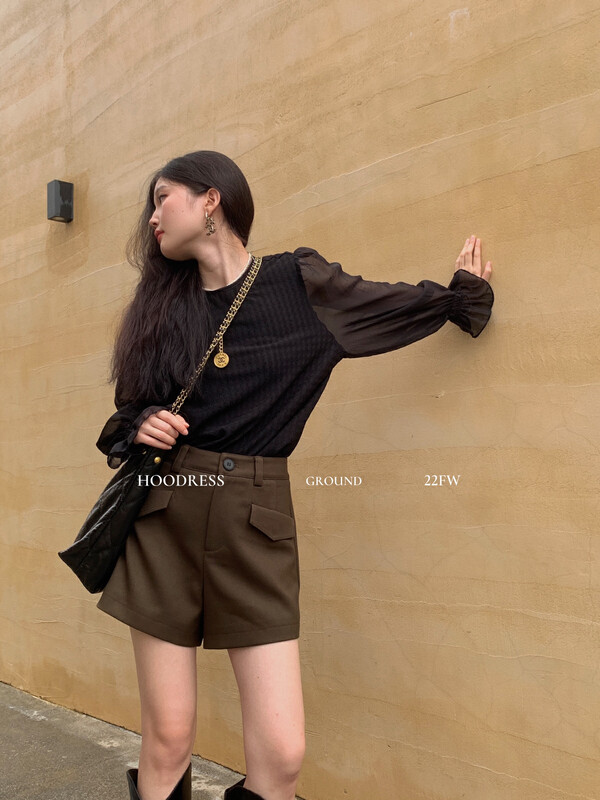 New in early autumn! [Fire HOODRESS] temperament texture stitching sleeve design lace-up shirt 22296# JHY