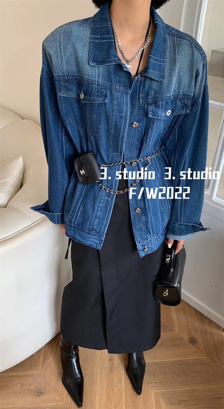 Autumn is new! [3.STUDIO] Korean version of long-sleeved washed denim jacket 5029# PCZ